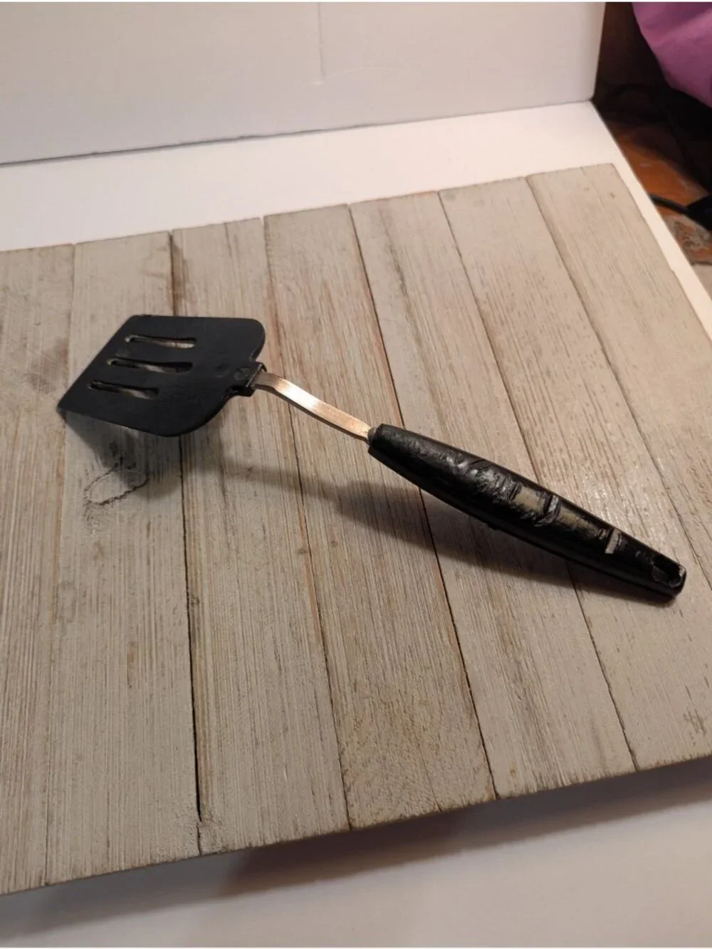 Vintage Black Nylon Slotted Short Spatula Flipper Turner 10 1/4”